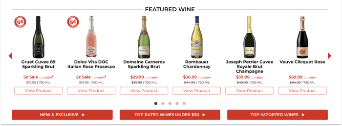 Web carousel of BevMo!'s Featured Wines