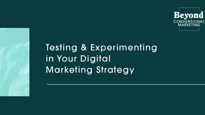 Art card that reads: Testing & Experimenting in Your Digital Marketing Strategy